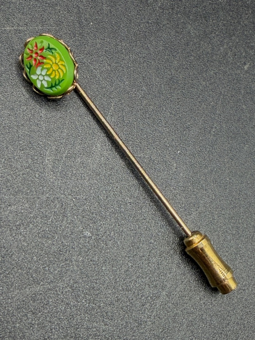 Vintage Etched Floral Costume Cabochon Stick Hat Pin Brooch Cottagecore Jewelry